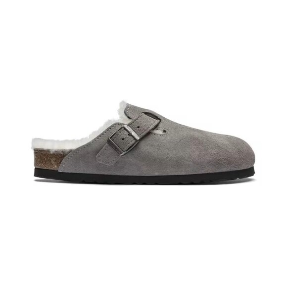 Birkenstock Boston VL ShearlingSuede Leather Clog Sandal - Stone Coin